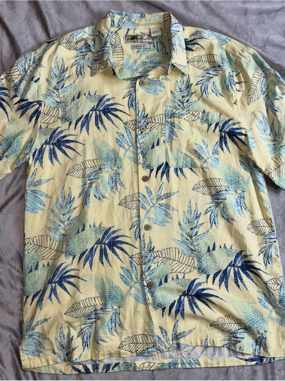 Men's Yellow Tropical Leaf Short-Sleeve Button-Down Shirt